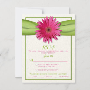 Gerbera rosa con tarjeta de respuesta de cinta ver