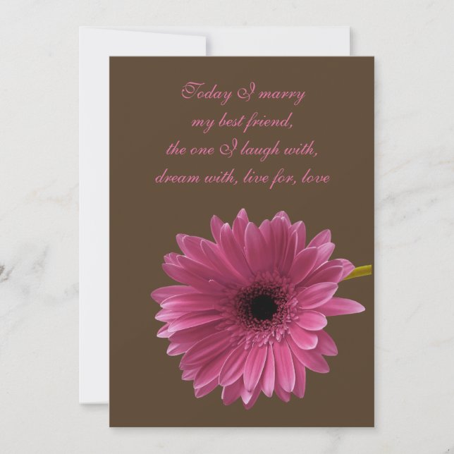Gerbera Rosa Daisy Con Invitación A La Boda Marrón (Anverso)