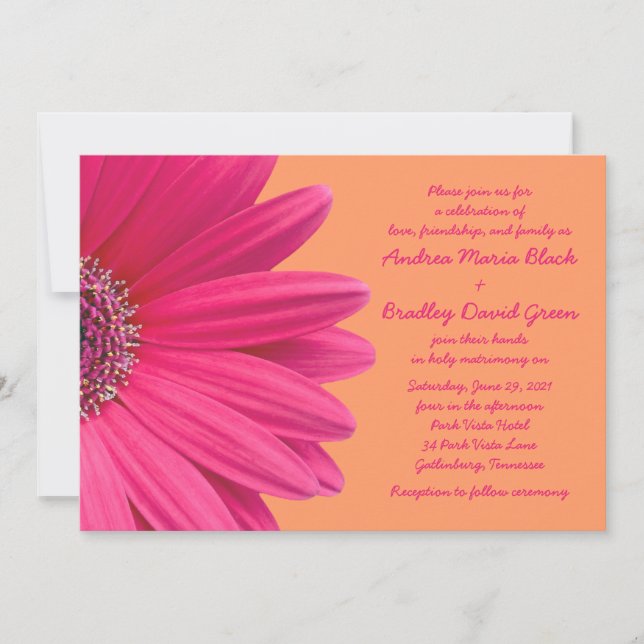 Gerbera rosa Daisy con invitación a la boda Naranj (Anverso)