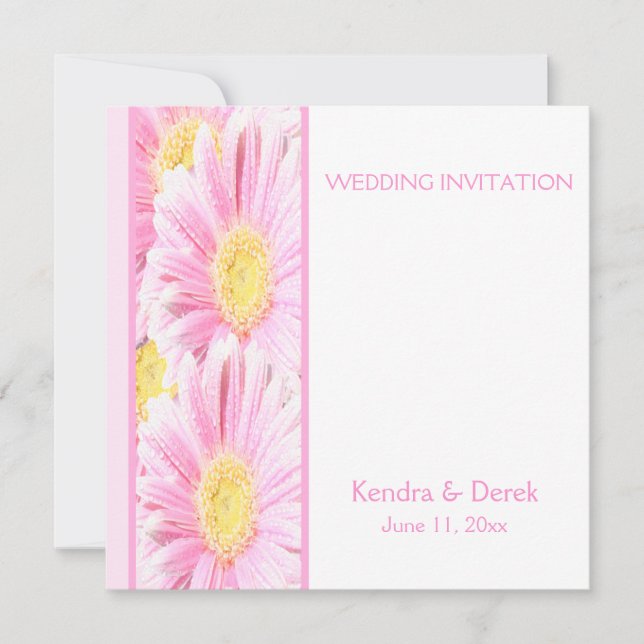 Gerberas rosadas en la invitación a la boda blanca (Anverso)