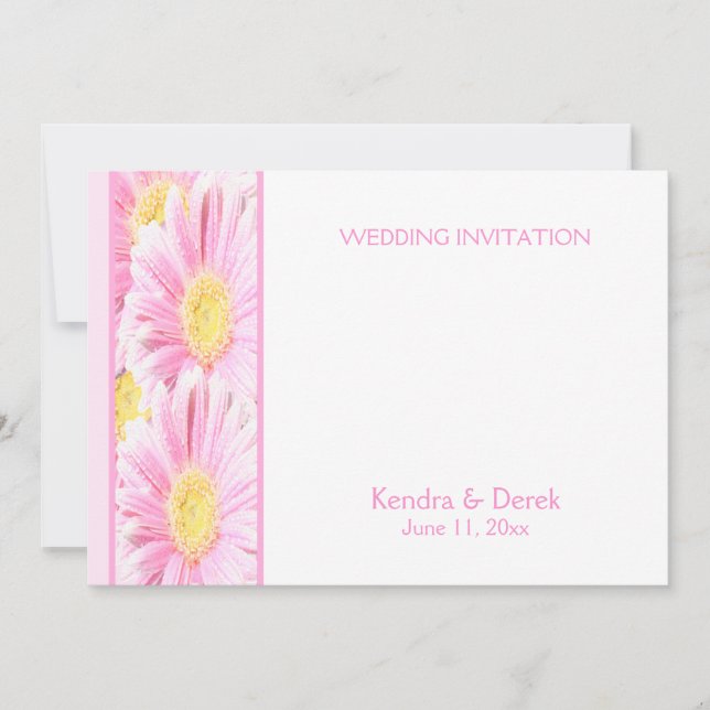 Gerberas rosadas sobre la invitación a la boda bla (Anverso)