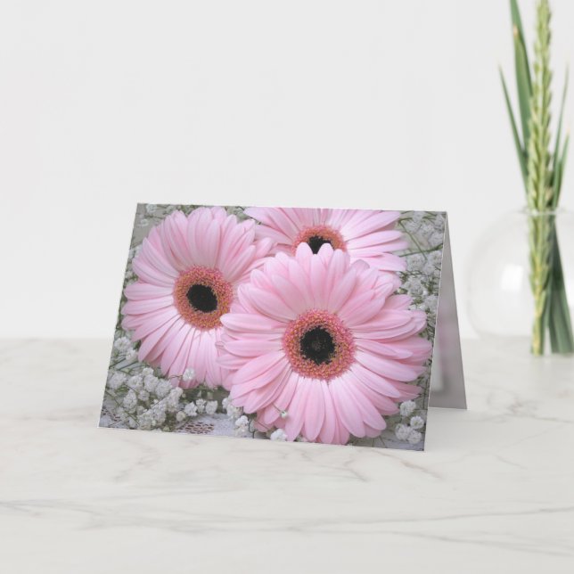 Gerberas rosadas - Tarjeta de cumpleaños (Anverso)