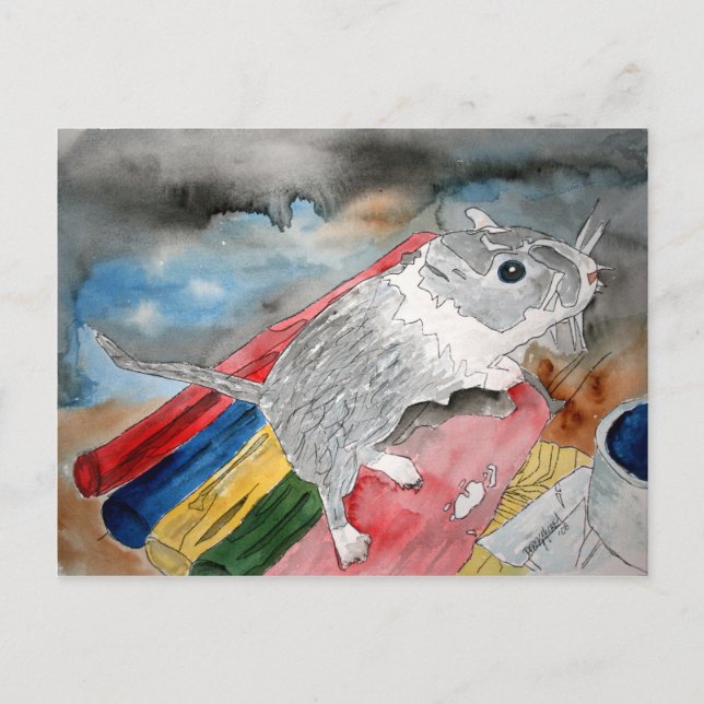 GERBIL PINTING mascota retrato arte postal (Anverso)
