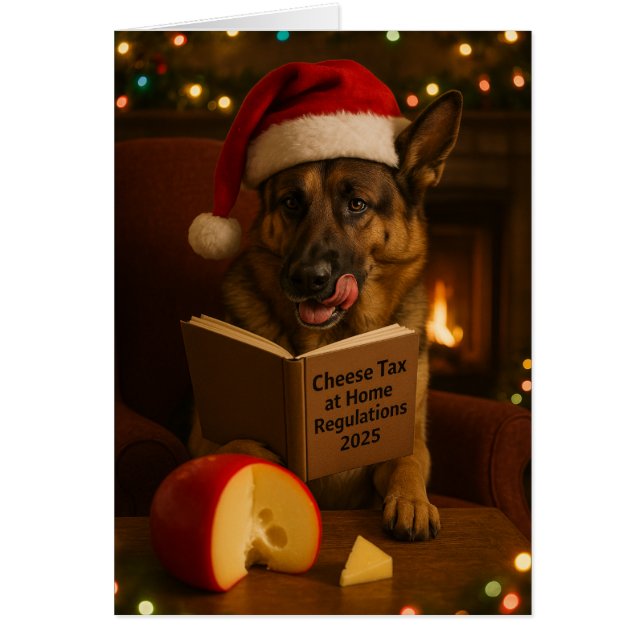 German Shepherd 'Cheese Tax' Christmas card (Frente)