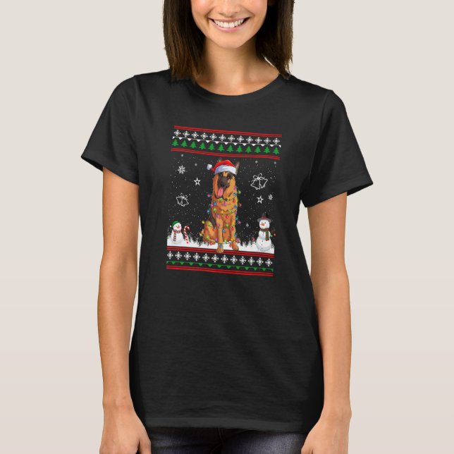 German Shepherd Christmas Ugly Sweater Xmas Lights (Anverso)