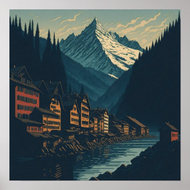 Gersau Suiza Viaje al arte Vintage (Frente)