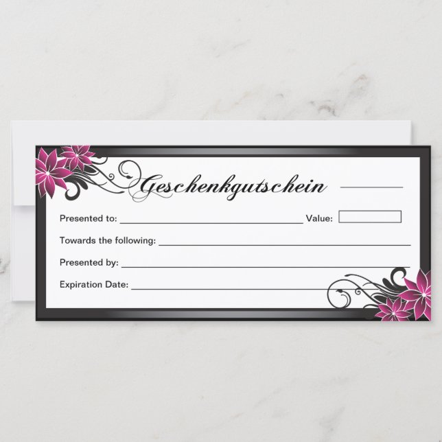 Geschenkgutschein - Certificado de regalo de venta (Anverso)