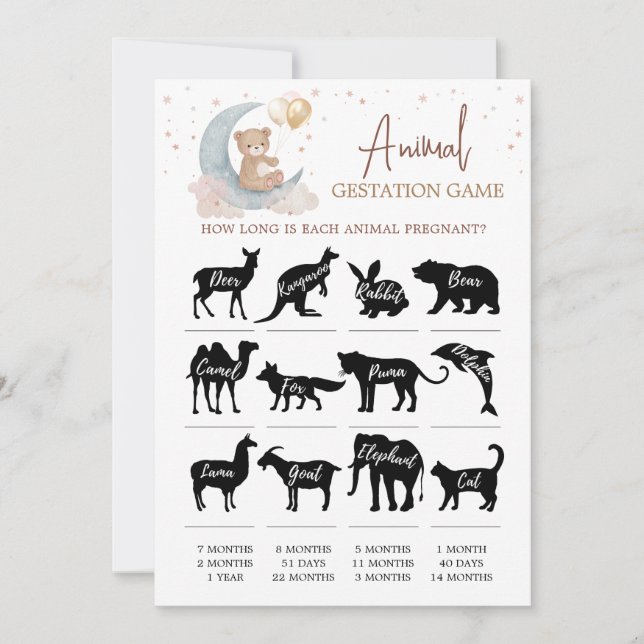 Gestación animal en la tarjeta de Baby Shower de l (Anverso)