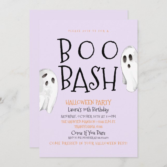 Ghost, Boo Bash Invitación a Halloween (Anverso / Reverso)