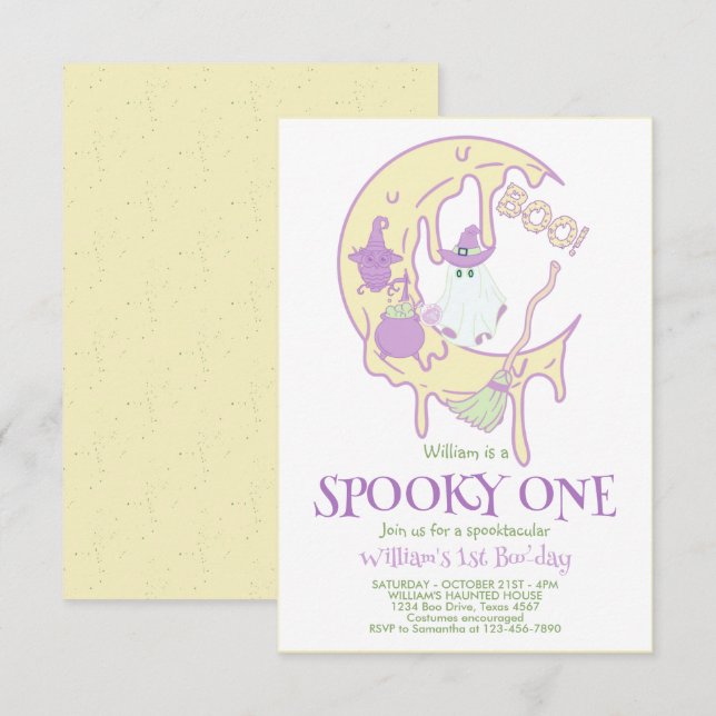 Ghost Spooky One 1ª Invitación de cumpleaños de Ha (Anverso / Reverso)