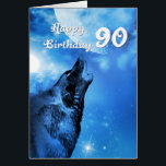 Ghost wolf howling 90th birthday card<br><div class="desc">A ghost wolf howling to the winter moon. An unusual and unique design showing the full moon in the sky with stylized stars.</div>