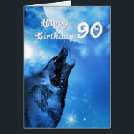 Ghost wolf howling 90th birthday card<br><div class="desc">A ghost wolf howling to the winter moon. An unusual and unique design showing the full moon in the sky with stylized stars.</div>