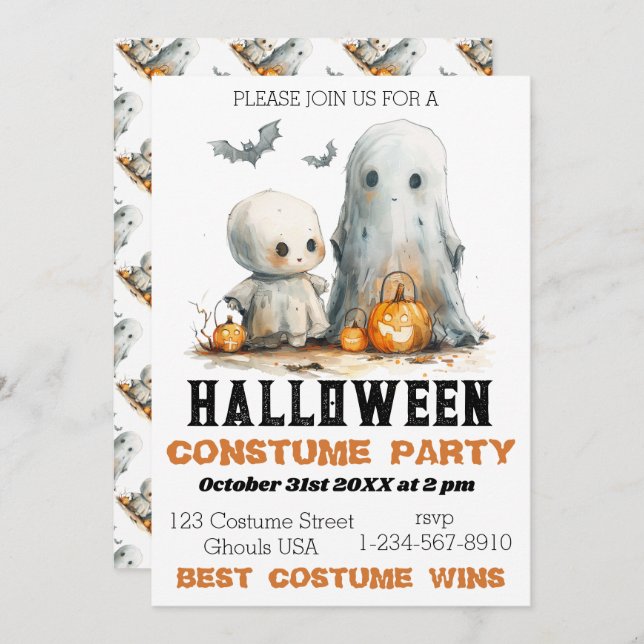 Ghostly Giggles - Cute Halloween Party Invitación (Anverso / Reverso)