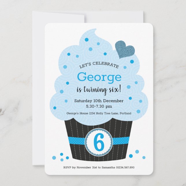 Giant Cupakes Birthday Party Invitación Blue (Anverso)
