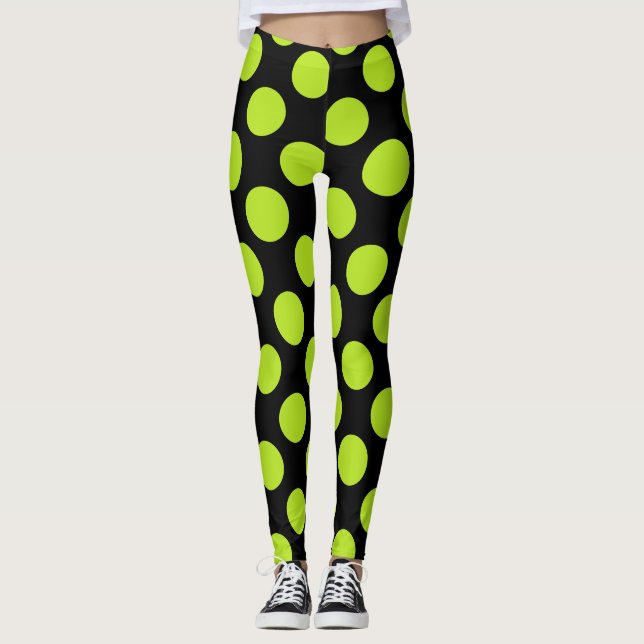 Giant Lime Green Polkadots on Black Leggings (Anverso)