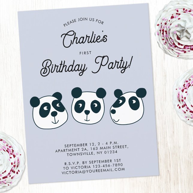Giant Panda Bear Primera Invitación de Fiesta de C (Cute panda bear animal themed personalized first birthday party invitation)