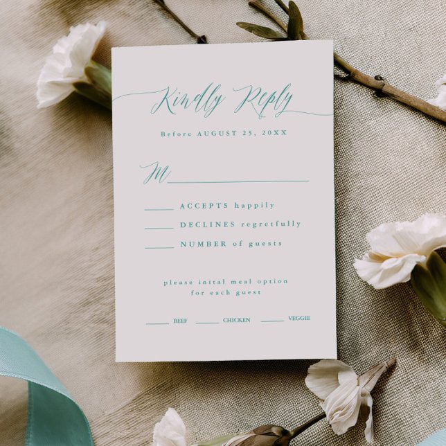 Gift Box Blue RSVP Calligraphy Menu Choice Card (Subido por el creador)
