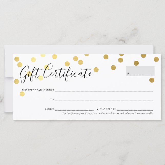 GIFT CERTIFICADO elegantes manchas de confeti dora (Anverso)