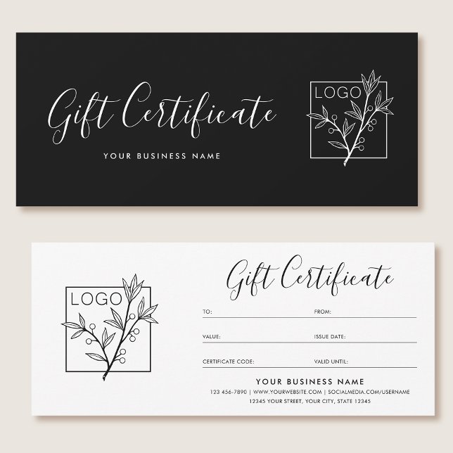 Gift Certificate Logo Script Minimalist Black (Subido por el creador)