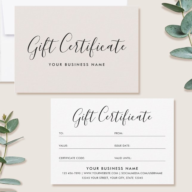 Gift Certificate Script Minimalist Off-White Card (Subido por el creador)