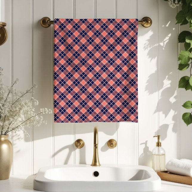 Gift for Birthday Coral Navy Plaid Towel Accent (Gift for Birthday Coral Navy Plaid Towel Accent)