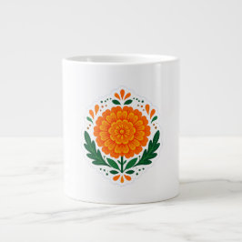 Gigante Arte Folclórico Tradicional Taza de Café Marigold 