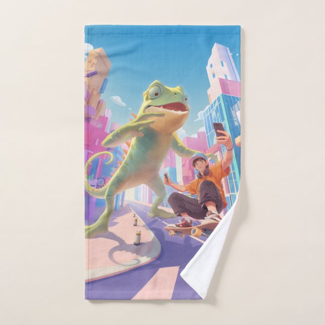 Gigante Chameleon - Ilustracion de la ciudad (Toalla de mano)