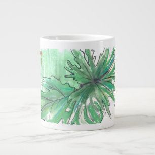 Gigante El Philodendron sale de la taza del café express