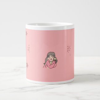 Gigante Ilustración de niña estética linda en taza de café