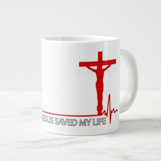 Gigante Jesús salvó mi vida - taza de café extra grande (Derecha)
