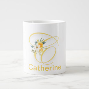 Gigante Letra floral monograma moderno taza de café inicia