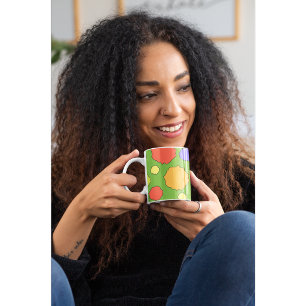 Gigante Taza de café brillante y colorida con lunares