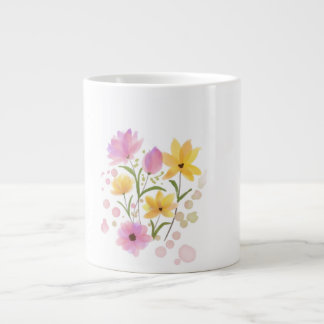 Gigante Taza de café con flores artísticas de acuarela flo