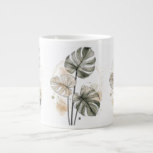 Taza de café con hoja de Monstera minimalista