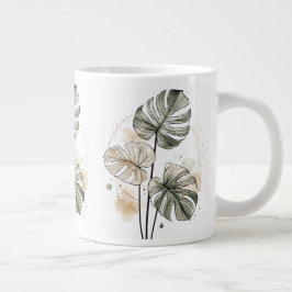 Gigante Taza de café con hoja de Monstera minimalista