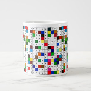 Gigante Taza de café con los crucigramas que acampan