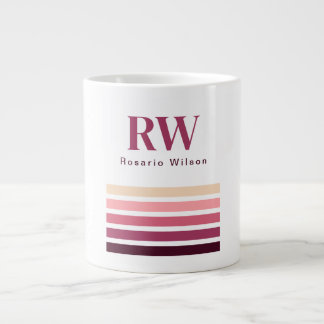 Gigante Taza de café con monograma de rayas retro chic