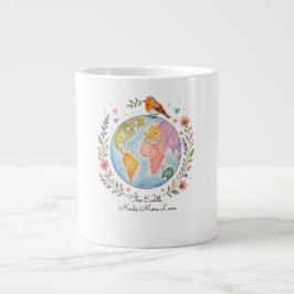 Gigante Taza de café con Robin Bird de acuarela acogedora 