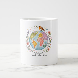 Gigante Taza de café con Robin Bird de acuarela acogedora