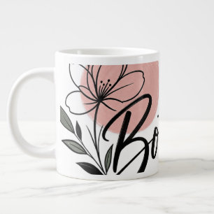 Gigante Taza de café con tipografía floral Bonjour linda
