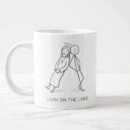 Gigante Taza de café cristiana con figura de palo apoyada 