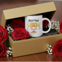 Taza de café de aniversario de bodas de oro
