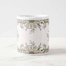 Taza de café de arte de girasol y flores silvestre
