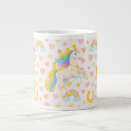 Gigante Taza de café de caballos con crines de arcoíris — 