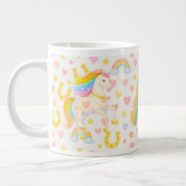 Gigante Taza de café de caballos con crines de arcoíris — 