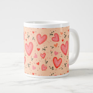 Gigante Taza de café de cerámica con estampado de corazone