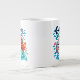 Gigante Taza de café de delfín amigos de la sirena linda o