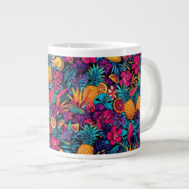 Gigante Taza de café de flor de fruta tropical de neón - P