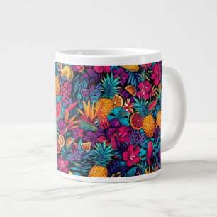 Gigante Taza de café de flor de fruta tropical de neón - P