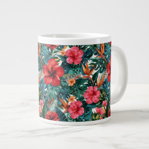 Gigante Taza de café de Hibisco Tropical y Hojas de Monste